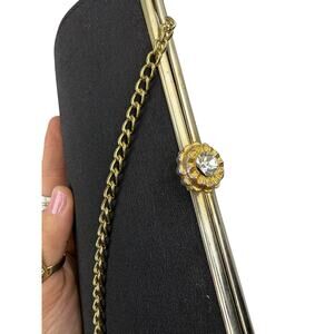 1950's gold crystal rose kiss lock chain strap black mini purse